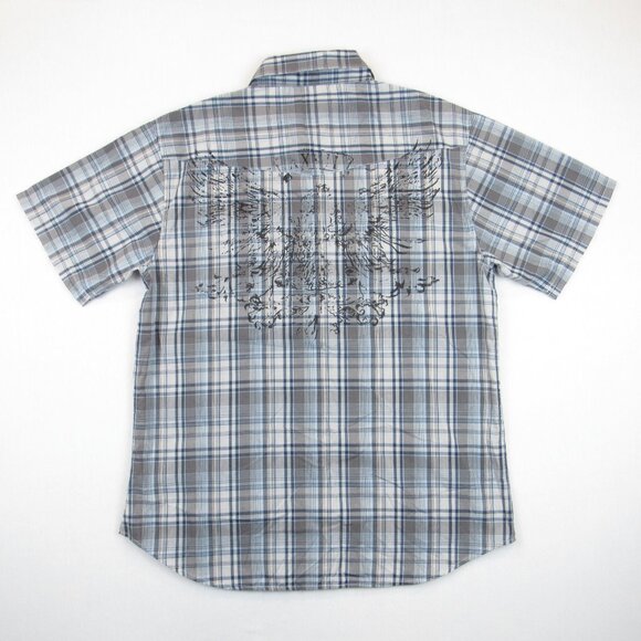 MK Machine Shirt Men's XL Snap Button Western Graphic Plaid Short Sleeve - Picture 3 of 8